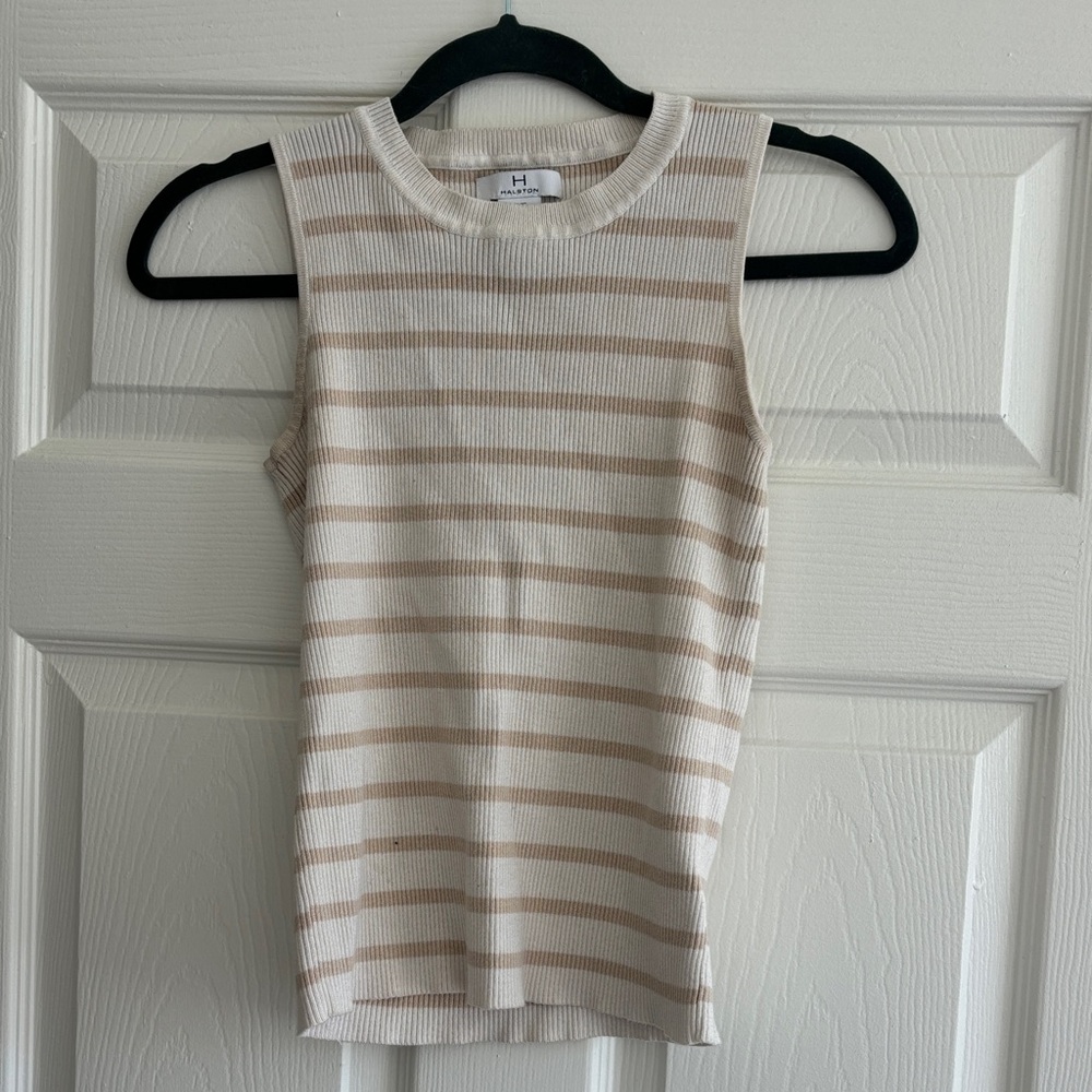 Halston Heritage Beige and Cream Knit Top